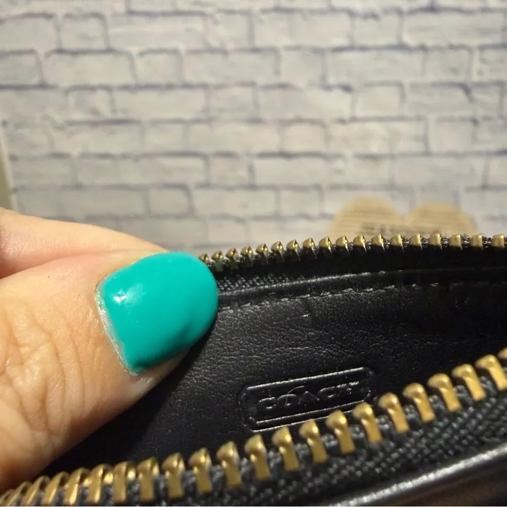 Coach Rare Black Leather Vintage Skinny Zip Pouch Case Bag Wallet